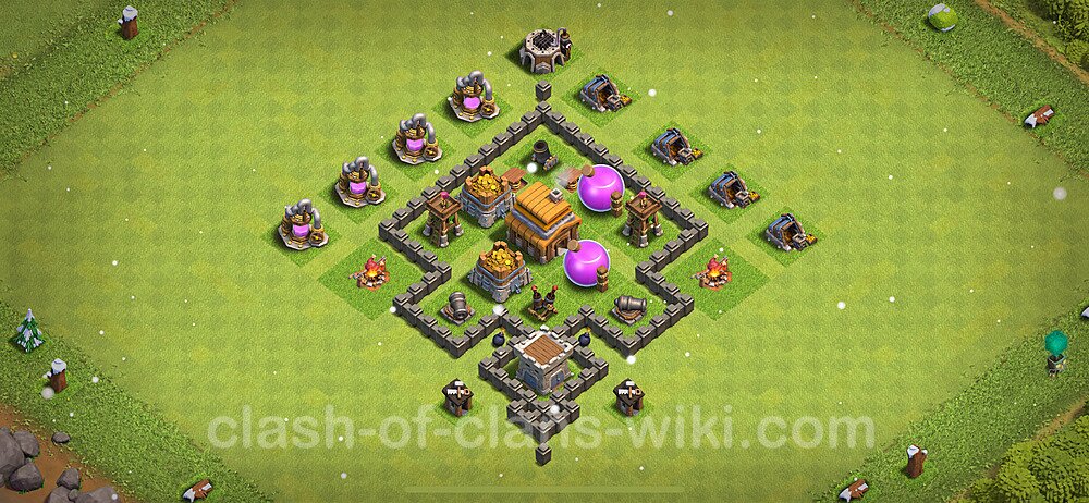 Base plan TH4 (design / layout) with Link, Anti Everything, Hybrid for Farming 2024, #188