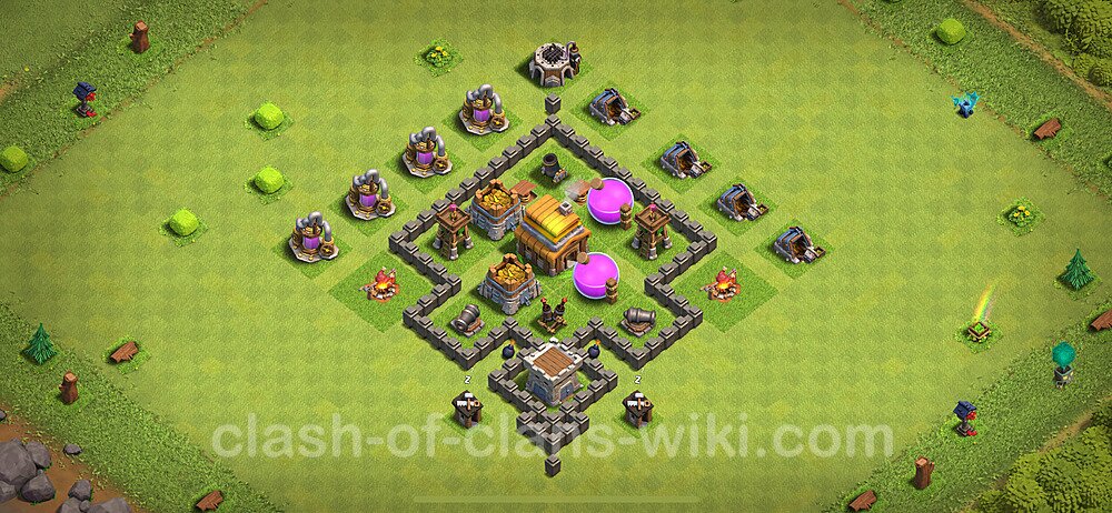 Base plan TH4 (design / layout) with Link, Anti Everything, Hybrid for Farming 2024, #188