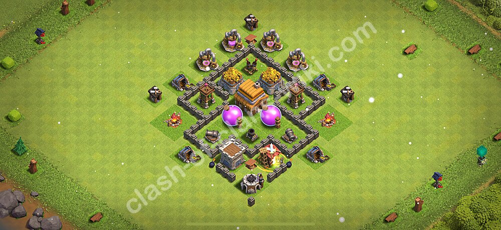 Municipio livello 4 Base + Link, Ibrido - Miglior Disposizione villaggio per Farming COC 2026 TH4, #2544