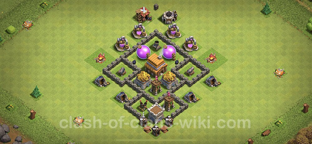 Base plan TH4 Max Levels with Link, Anti Everything, Hybrid for Farming, #61
