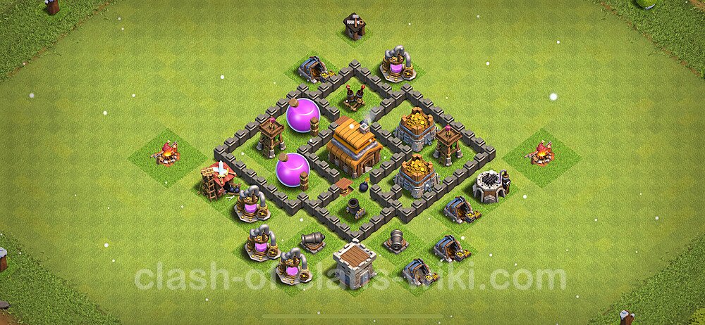 Base plan TH4 (design / layout) with Link, Anti 3 Stars, Hybrid for Farming 2023, #886