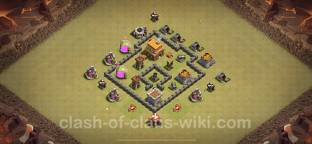 TH4 Max Levels War Base Plan with Link, Anti Everything, Copy Town Hall 4 CWL Design 2024, #1607