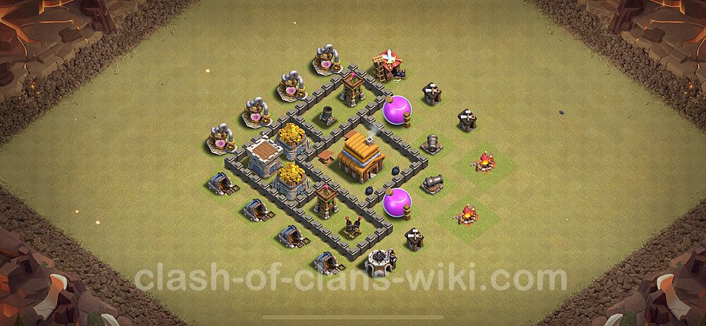 TH4 Max Levels War Base Plan with Link, Anti Everything, Copy Town Hall 4 CWL Design 2024, #1627