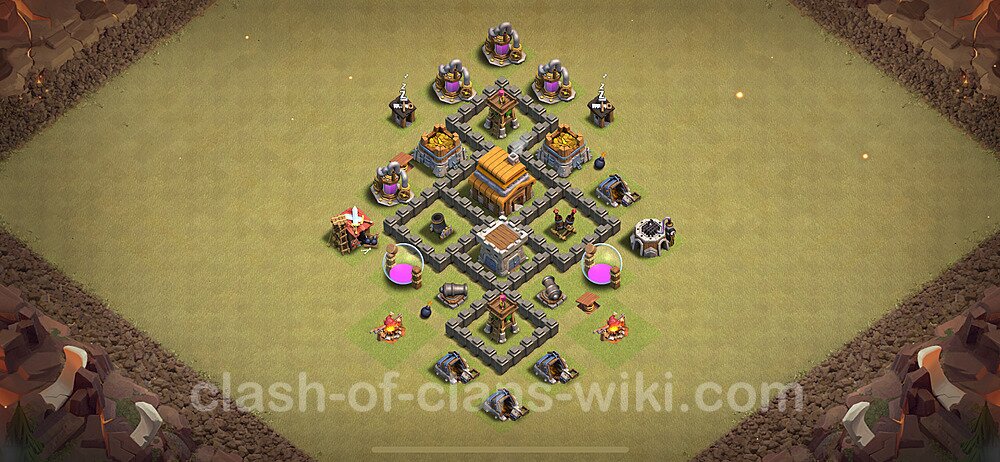 TH4 Anti 3 Stars War Base Plan with Link, Anti Everything, Copy Town Hall 4 CWL Design 2024, #1653