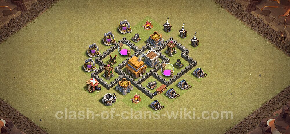 TH4 Max Levels War Base Plan with Link, Anti Everything, Copy Town Hall 4 CWL Design 2024, #1654