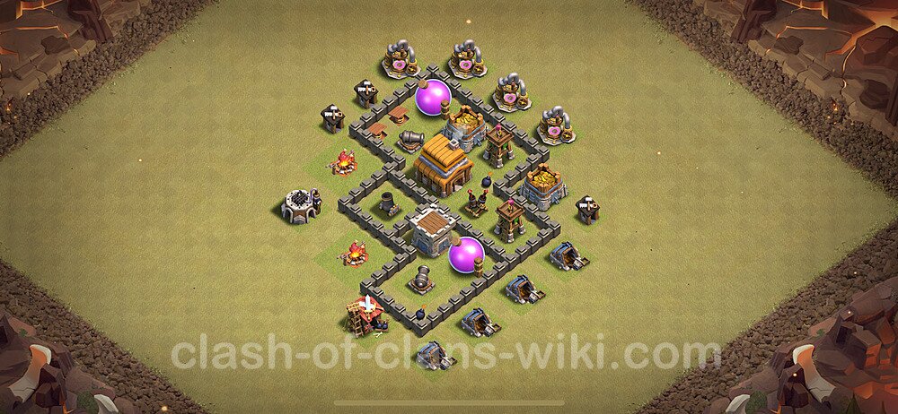 TH4 Max Levels War Base Plan with Link, Copy Town Hall 4 CWL Design 2024, #1655