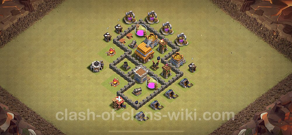 TH4 Max Levels War Base Plan with Link, Copy Town Hall 4 CWL Design 2024, #1655