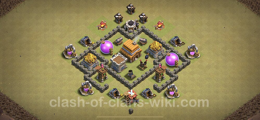 TH4 Anti 2 Stars War Base Plan with Link, Hybrid, Copy Town Hall 4 CWL Design, #21