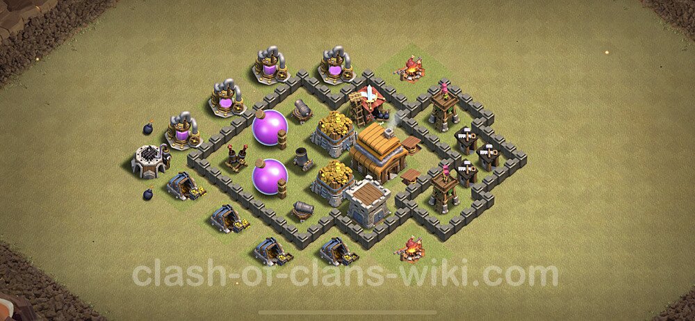 TH4 Max Levels War Base Plan with Link, Hybrid, Copy Town Hall 4 CWL Design, #23
