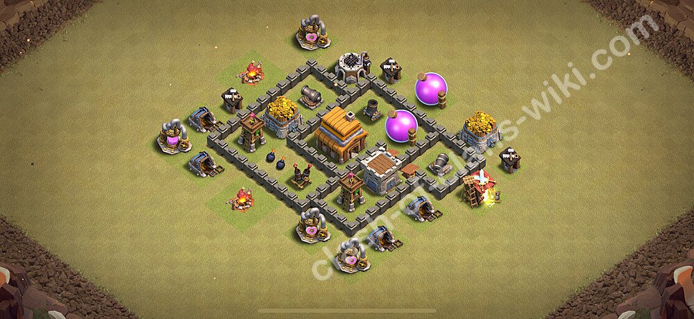 TH4 Anti 2 Stars War Base Plan with Link, Anti Everything, Copy Town Hall 4 CWL Design 2026, #24