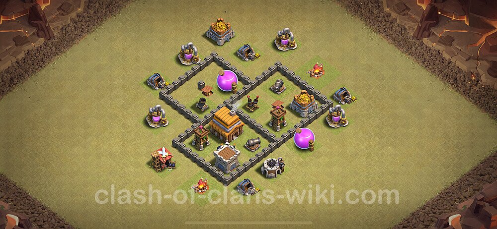 TH4 Max Levels War Base Plan with Link, Anti Everything, Copy Town Hall 4 CWL Design 2024, #25
