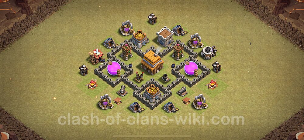 TH4 Anti 3 Stars War Base Plan with Link, Hybrid, Copy Town Hall 4 CWL Design 2025, #26