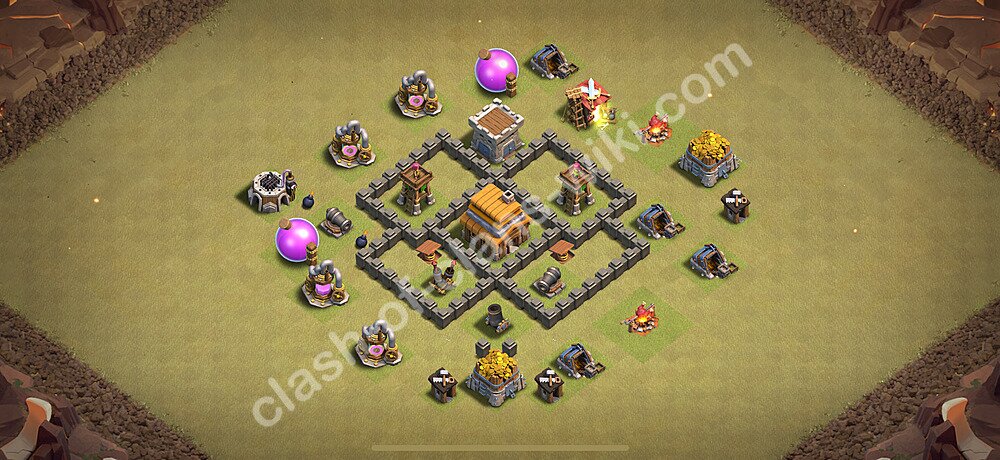 TH4 Anti 2 Stars War Base Plan with Link, Anti Air, Copy Town Hall 4 CWL Design 2026, #30