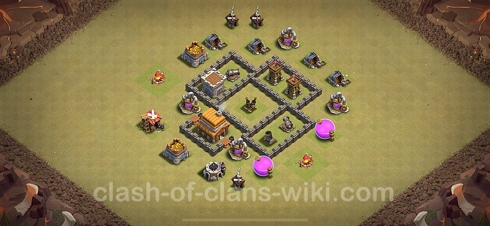 TH4 War Base Plan with Link, Anti Air, Copy Town Hall 4 CWL Design 2024, #31