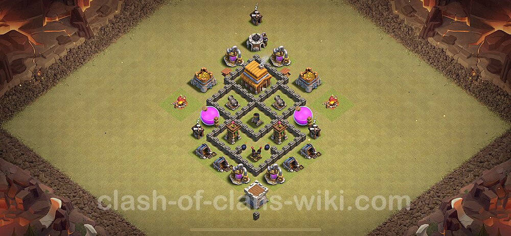 TH4 War Base Plan with Link, Anti Everything, Copy Town Hall 4 CWL Design 2024, #36