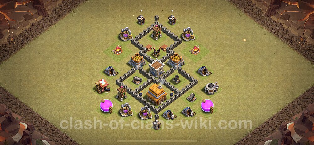 TH4 Anti 3 Stars War Base Plan with Link, Copy Town Hall 4 CWL Design 2023, #37