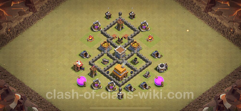 TH4 Anti 3 Stars War Base Plan with Link, Copy Town Hall 4 CWL Design 2024, #37