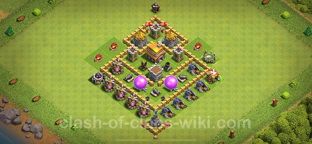 TH5 Anti 2 Stars Base Plan with Link, Hybrid, Copy Town Hall 5 Base Design 2024, #1385