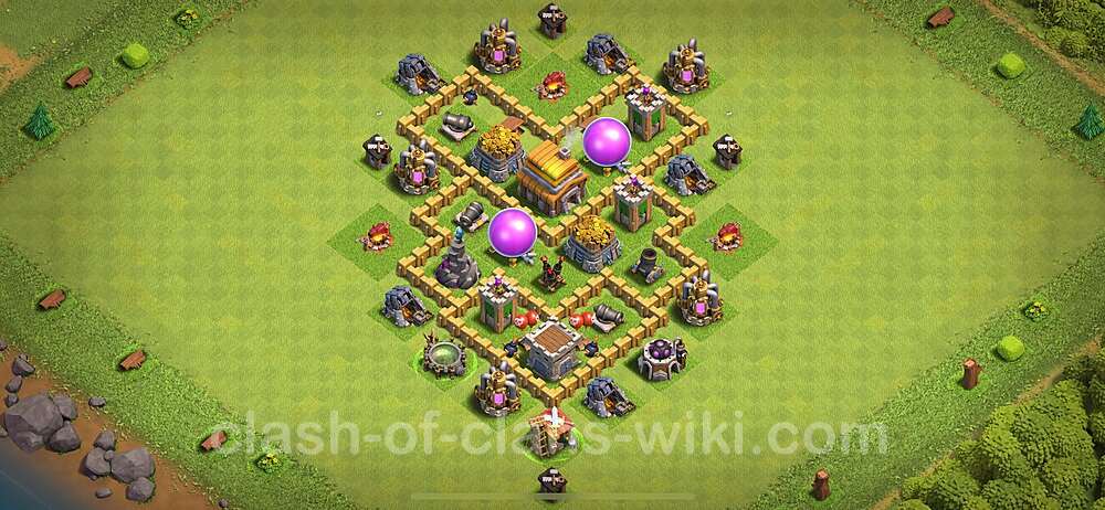 TH5 Anti 3 Stars Base Plan with Link, Hybrid, Copy Town Hall 5 Base Design 2024, #276