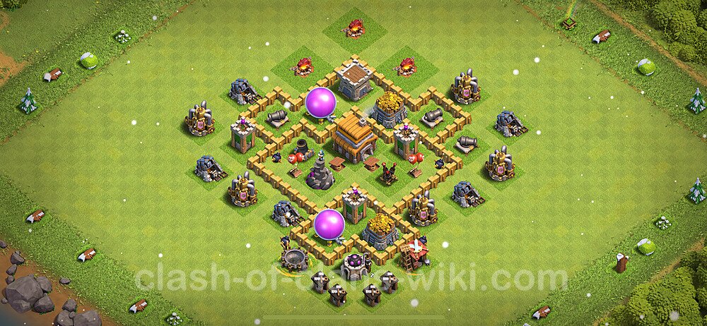 Base plan TH5 (design / layout) with Link, Anti 3 Stars, Hybrid for Farming 2024, #1173