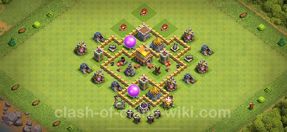 Base plan TH5 (design / layout) with Link, Anti 3 Stars, Hybrid for Farming 2024, #1173