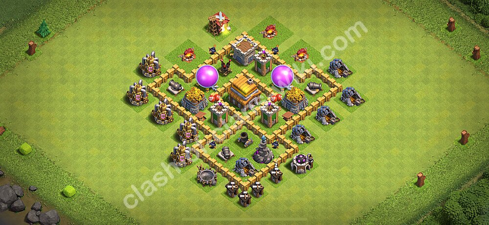 Farming Base Village HDV 5 + Lien (Link), Anti Air, Hybride 2025 - Hôtel de Ville 5 Base Copier, #1702