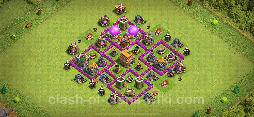 TH6 Anti 3 Stars Base Plan with Link, Hybrid, Copy Town Hall 6 Base Design 2024, #1556