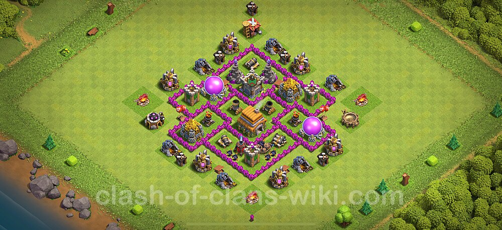 TH6 Anti 2 Stars Base Plan with Link, Hybrid, Copy Town Hall 6 Base Design 2024, #1623