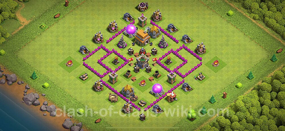 Anti Everything TH6 Base Plan with Link, Hybrid, Copy Town Hall 6 Design 2024, #1867