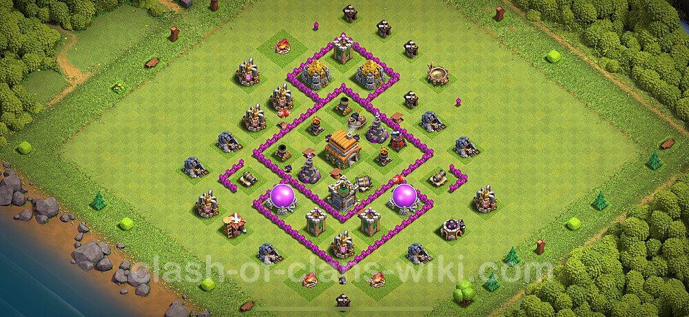 TH6 Anti 3 Stars Base Plan with Link, Hybrid, Copy Town Hall 6 Base Design 2024, #1868