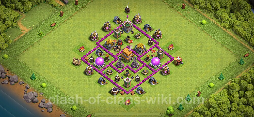 TH6 Anti 3 Stars Base Plan with Link, Hybrid, Copy Town Hall 6 Base Design, #308