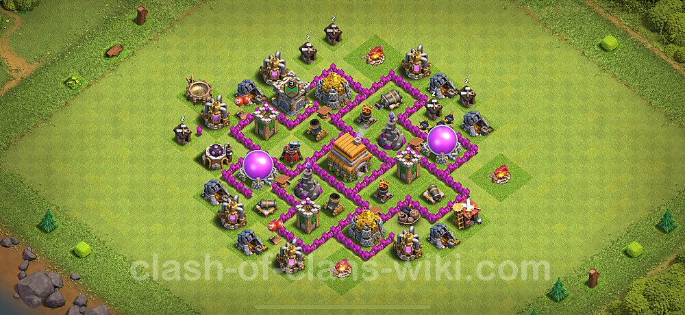 TH6 Trophy Base Plan with Link, Anti Everything, Hybrid, Copy Town Hall 6 Base Design 2024, #310