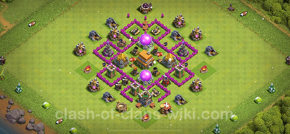 TH6 Trophy Base Plan with Link, Anti Everything, Hybrid, Copy Town Hall 6 Base Design 2024, #311