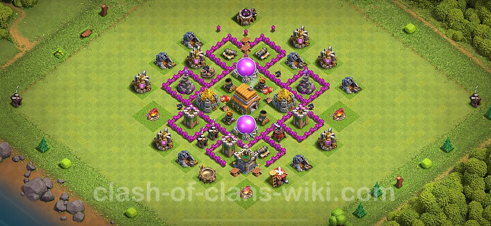 TH6 Trophy Base Plan with Link, Anti Everything, Hybrid, Copy Town Hall 6 Base Design 2024, #311