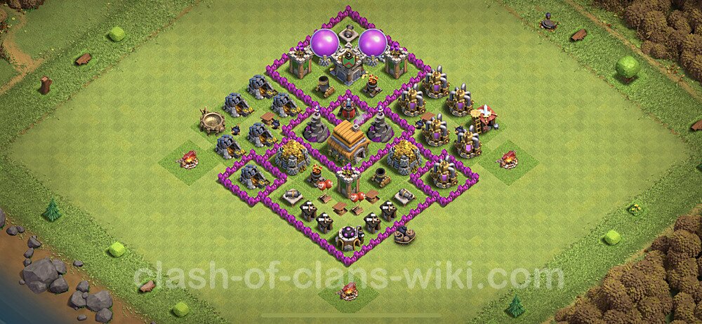 Top TH6 Unbeatable Anti Loot Base Plan with Link, Hybrid, Copy Town Hall 6 Base Design, #98