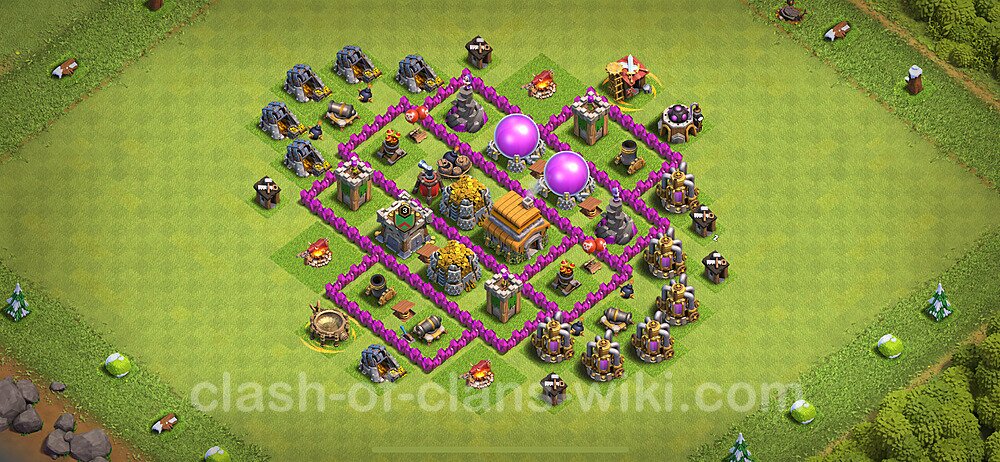 Base plan TH6 (design / layout) with Link, Anti 2 Stars, Anti Everything for Farming 2024, #1686
