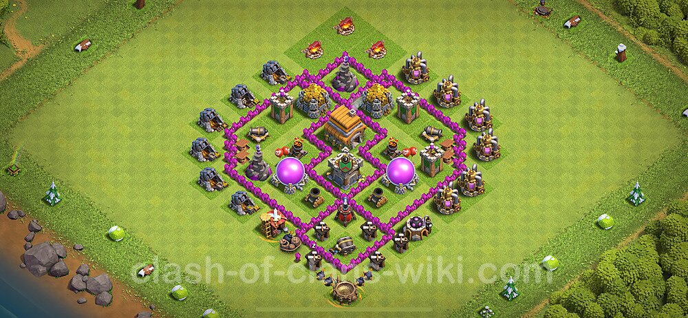 Base plan TH6 (design / layout) with Link, Anti 2 Stars, Anti Everything for Farming 2024, #1696