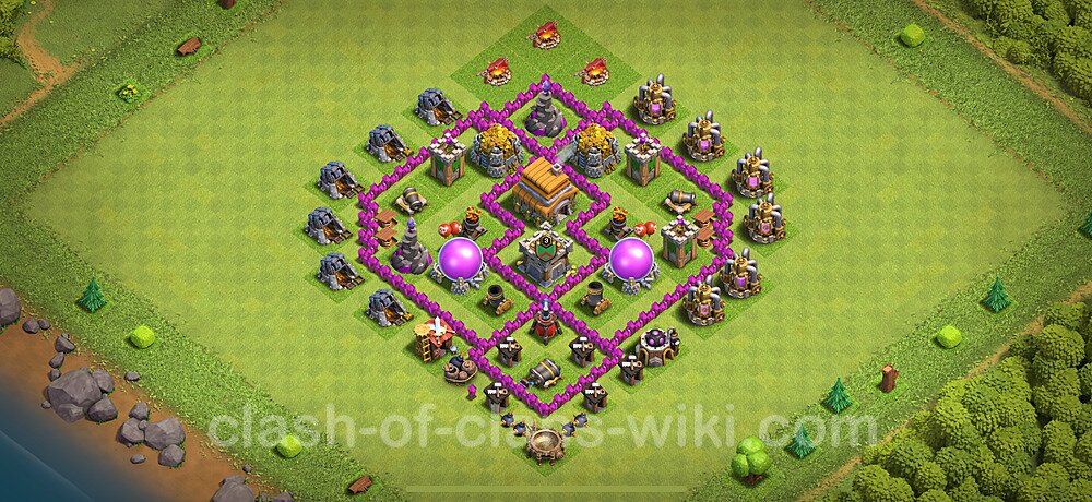 Base plan TH6 (design / layout) with Link, Anti 2 Stars, Anti Everything for Farming 2024, #1696