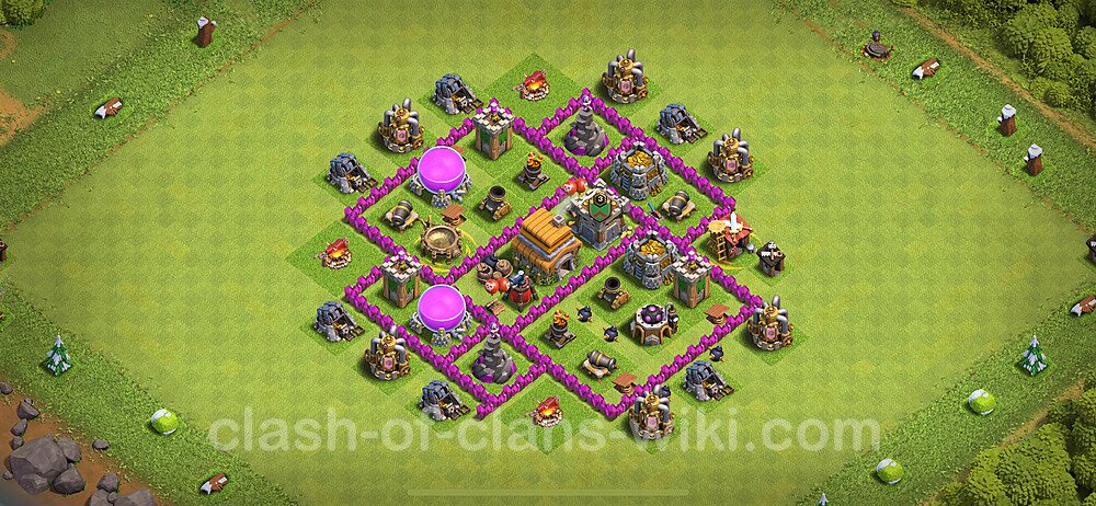 Base plan TH6 (design / layout) with Link, Anti 3 Stars for Farming 2024, #1754