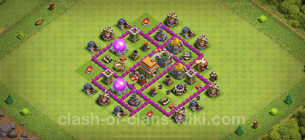 Base plan TH6 (design / layout) with Link, Anti 3 Stars for Farming 2024, #1754