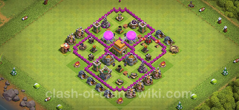 Base plan TH6 (design / layout) with Link, Anti 3 Stars for Farming 2024, #1756