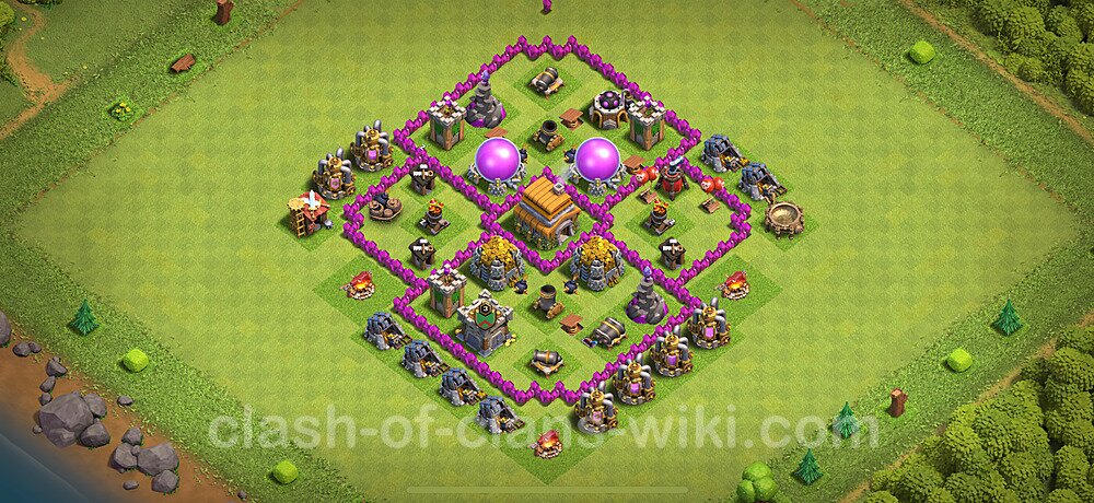 Base plan TH6 (design / layout) with Link, Anti 3 Stars for Farming 2024, #1756