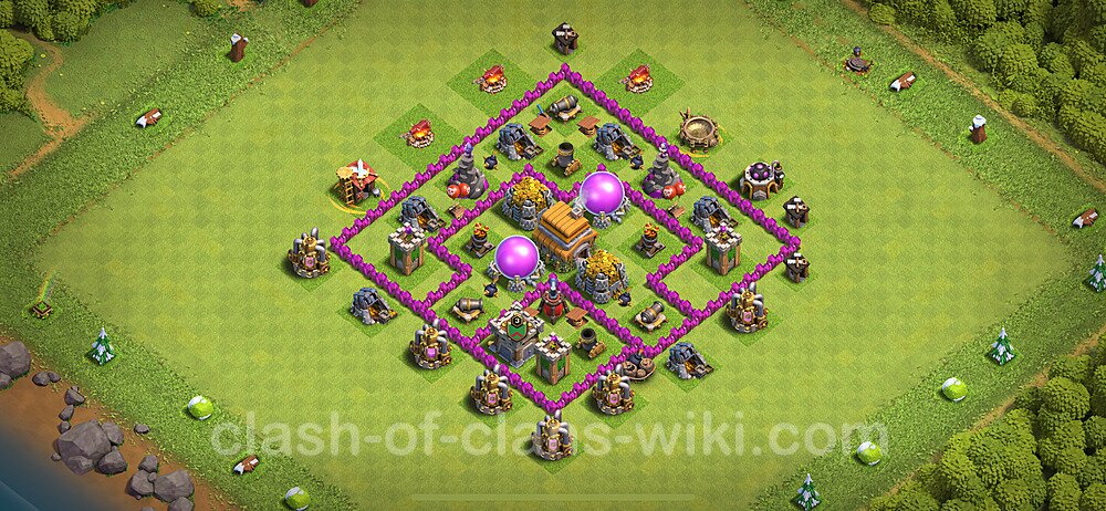 Base plan TH6 (design / layout) with Link, Anti 2 Stars, Anti Everything for Farming 2024, #1762