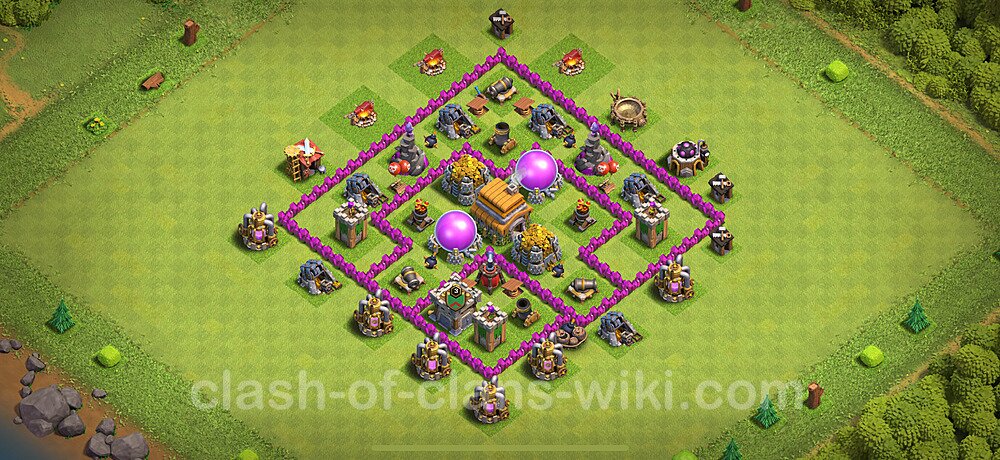 Base plan TH6 (design / layout) with Link, Anti 2 Stars, Anti Everything for Farming 2024, #1762