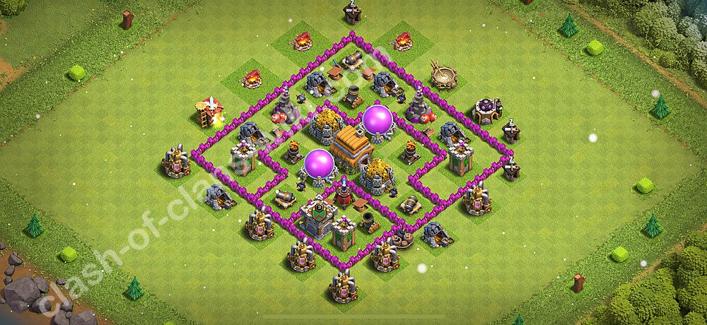 Base plan TH6 (design / layout) with Link, Anti 2 Stars, Anti Everything for Farming 2026, #1762