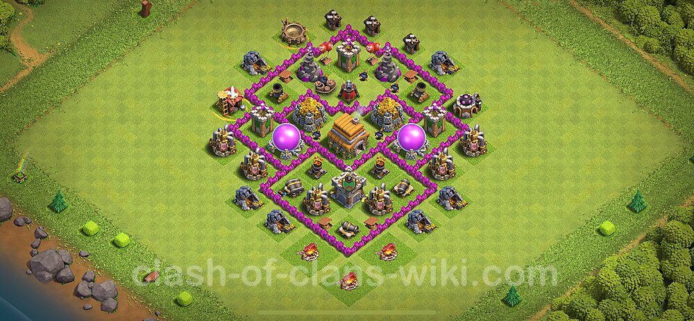 Base plan TH6 (design / layout) with Link, Anti 3 Stars, Anti Everything for Farming 2024, #1806