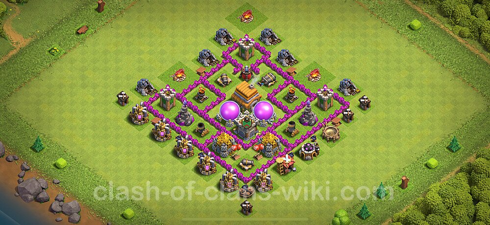 Base plan TH6 (design / layout) with Link, Anti 3 Stars, Anti Everything for Farming 2024, #1808