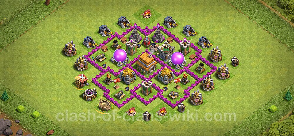 Municipio livello 6 Base + Link, Anti Air, Ibrido - Miglior Disposizione villaggio per Farming COC 2024 TH6, #1813