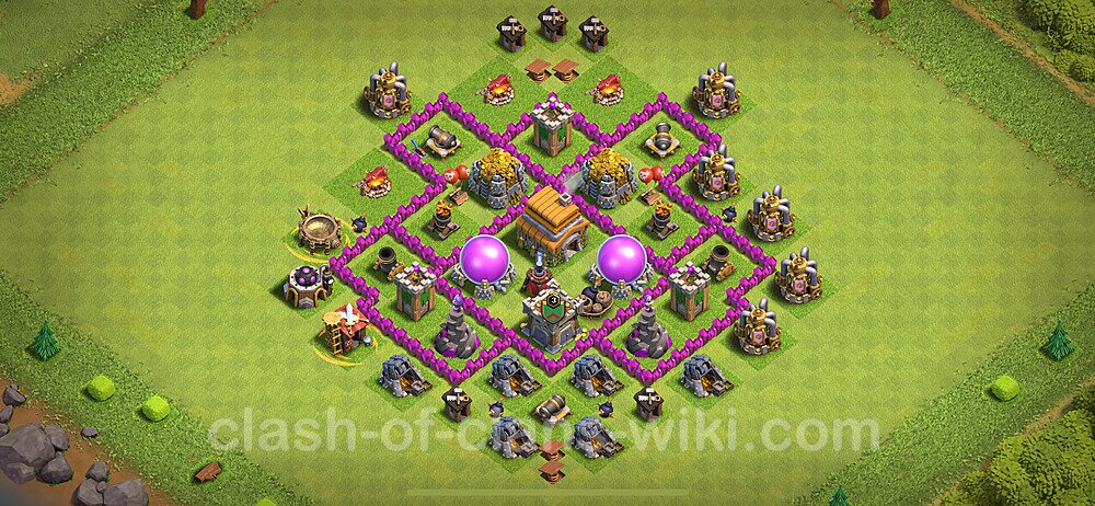 Base plan TH6 (design / layout) with Link, Anti 3 Stars, Anti Everything for Farming 2024, #1835