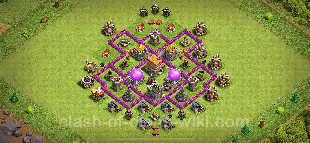 Base plan TH6 (design / layout) with Link, Anti 3 Stars, Anti Everything for Farming 2024, #1835